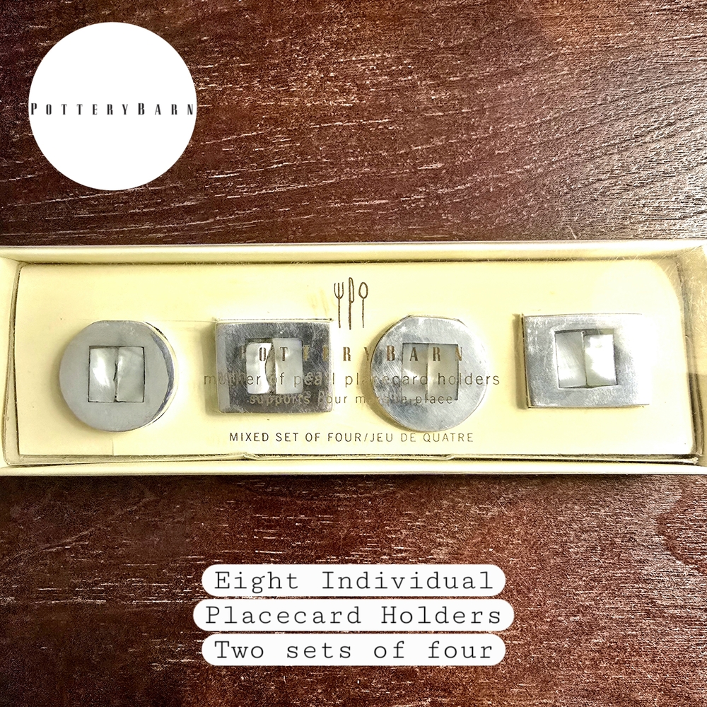 NWT Pottery Barn 8 Mother of Pearl Placecard Holders: 4 Round and 4 Rectangle